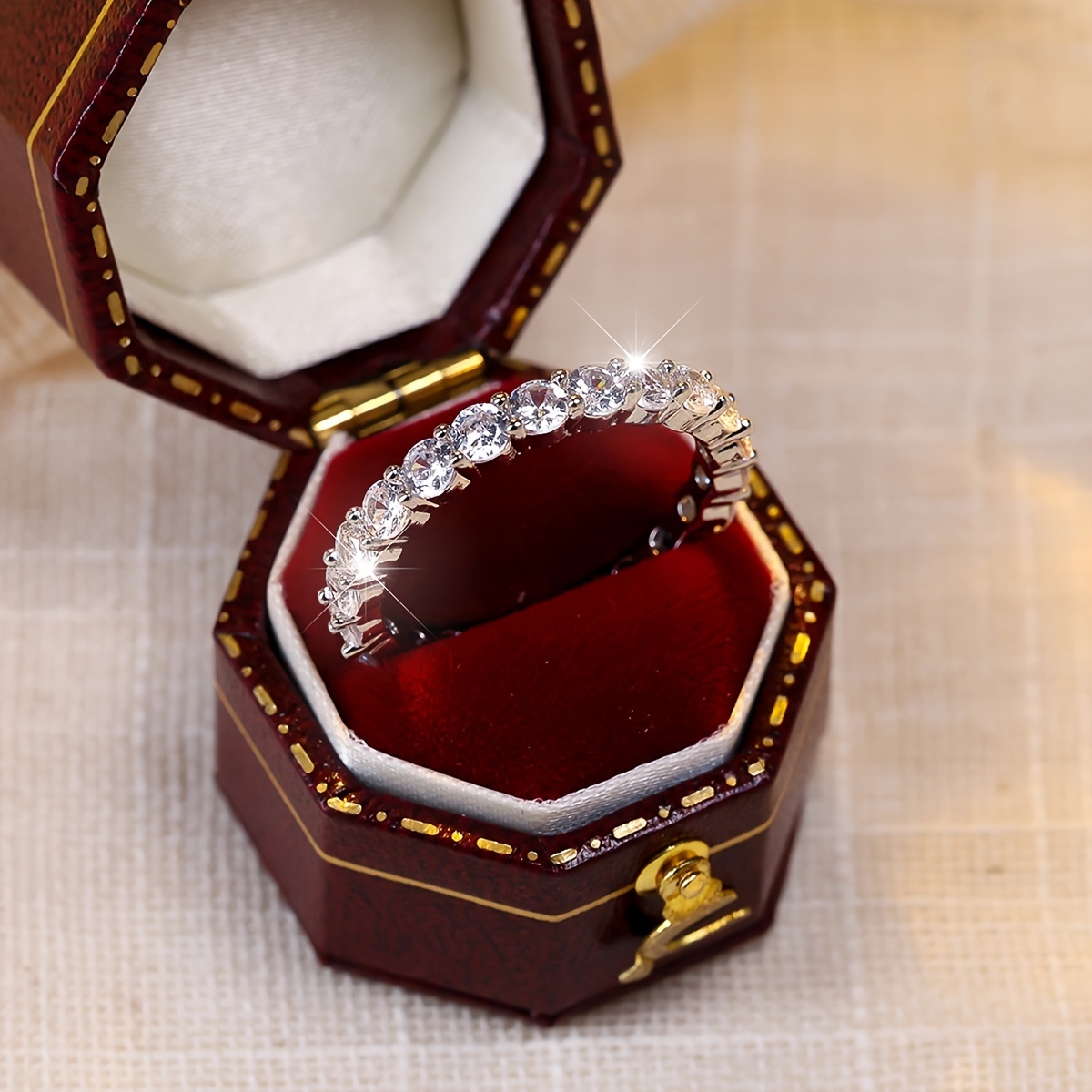 Golden Tone Copper Wedding Ring with Zirconia - Ideal Valentine's Gift